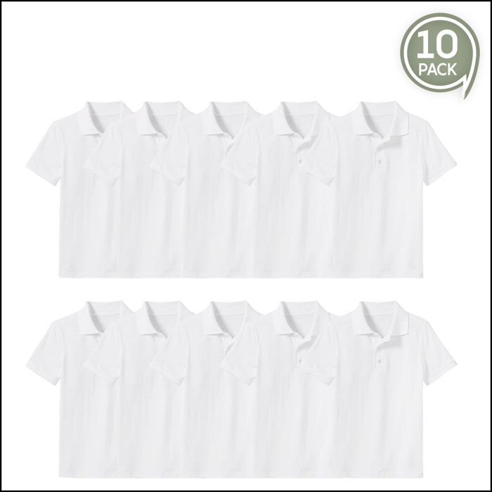 10-Pack School Uniform Tagless Polo Tshirt for Little Boys & Big Boys
